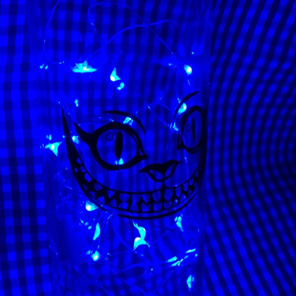 Hand Crafted- Cheshire Cat Smile wine bottle lantern